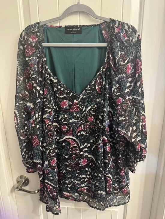 Lane Bryant Tops - Lane Bryant Size 24 Green Paisley Metallic Top